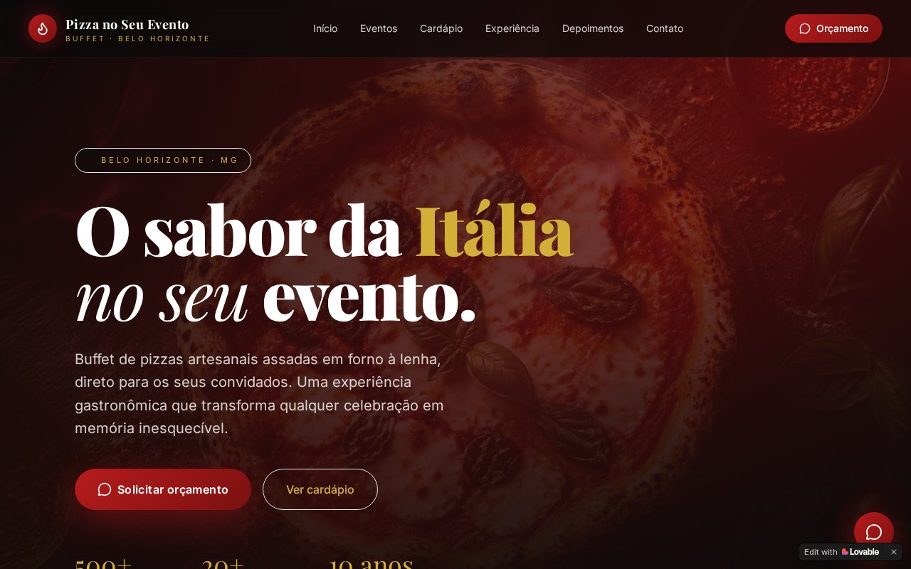 Captura do site Pizza no Seu Evento